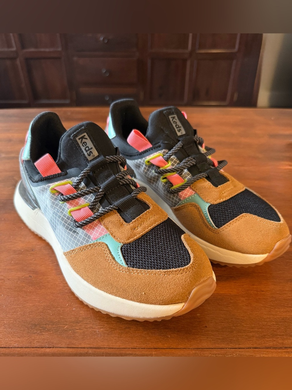 Keds Tiasa Trail Colorblock Pull-On Sneaker Black, Tan & Coral
